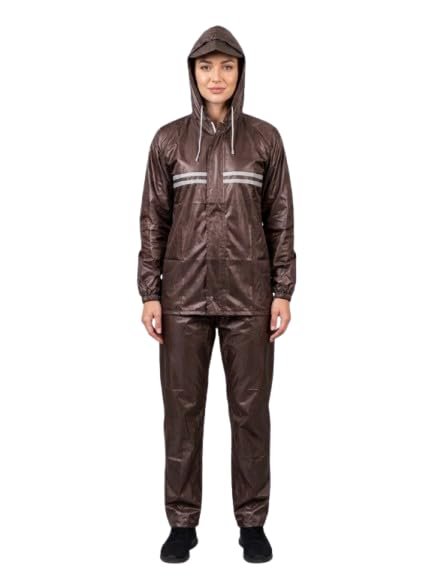 Brown Waterproof Rain Suit with Hood Jacket and Pants Set for Adults