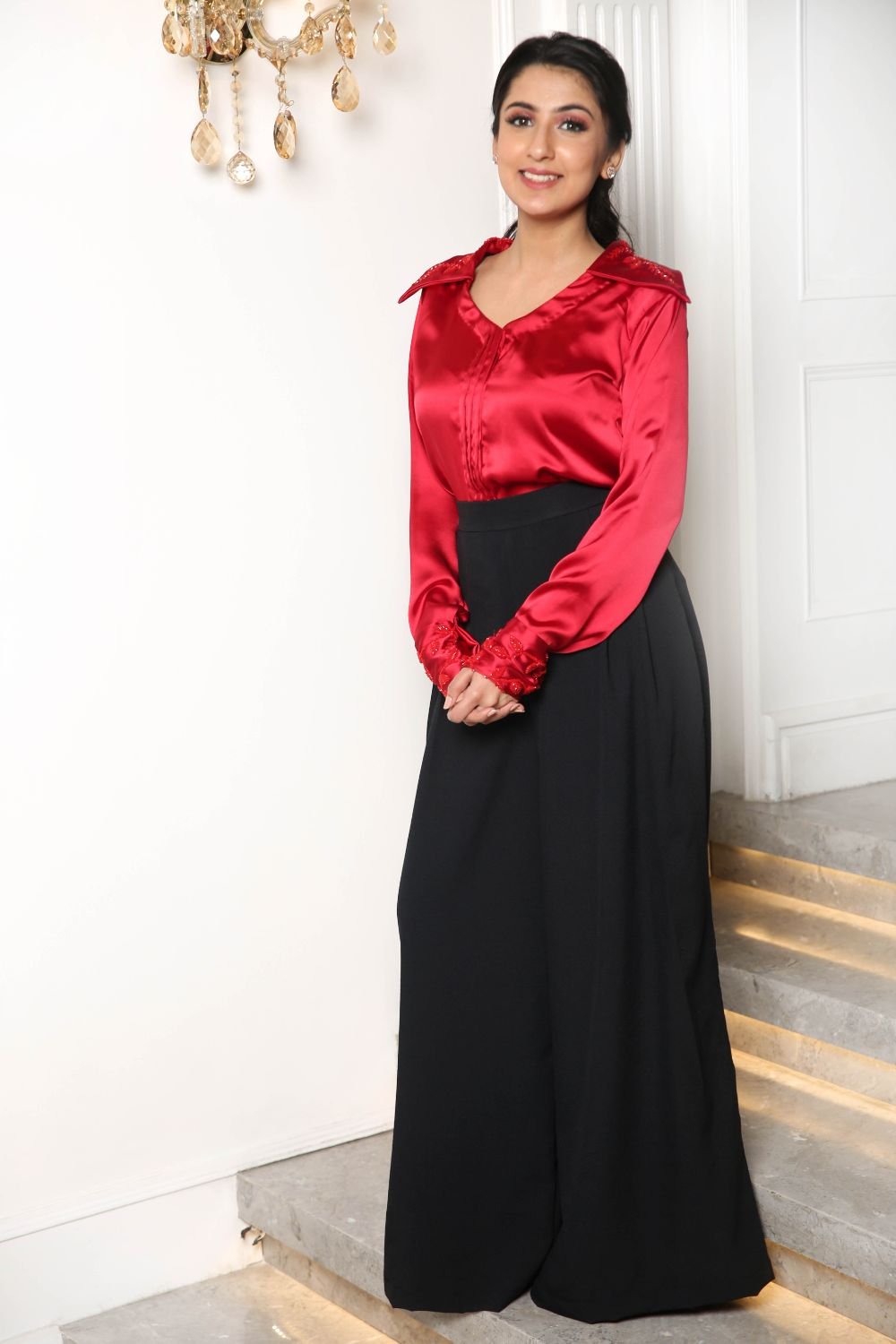 House Party Red Embellished Shirt