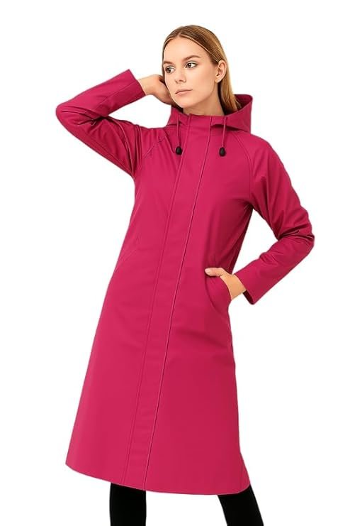 Women's Full Length Waterproof Hooded Overcoat Stylish Rain Protection