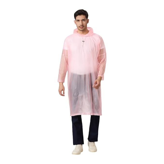 Free Size Pink Waterproof Rain Poncho Lightweight Portable Rain Cover