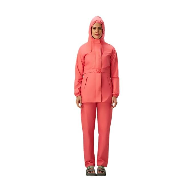 Women's Peach Waterproof Raincoat with Adjustable Hood and Backpack Friendly Design