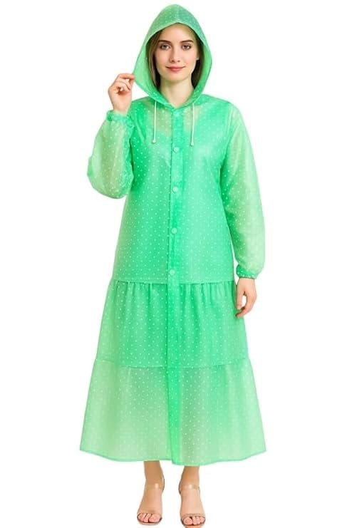 Women's Green Waterproof Rain Skirt Jacket Set Durable Rain Protection