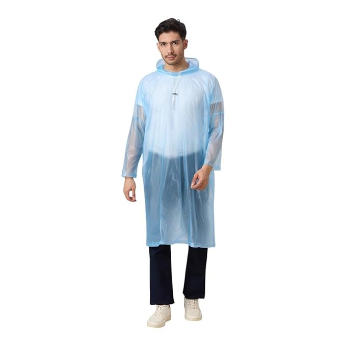Free Size Blue Waterproof Rain Poncho Foldable Outdoor Rainwear