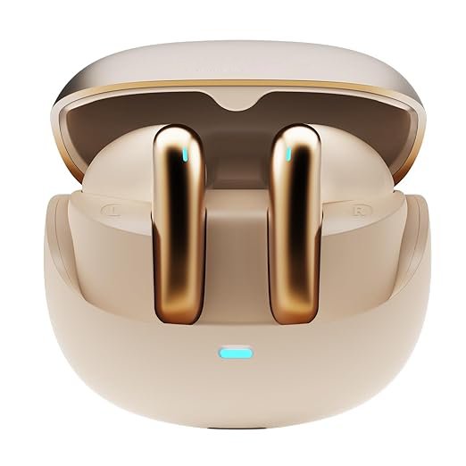 Aero Fit TWS Silk Gold Earbuds with Custom EQ, Bluetooth 5.4 Wireless Earphones, 50H Playtime, Fast Charging Case
