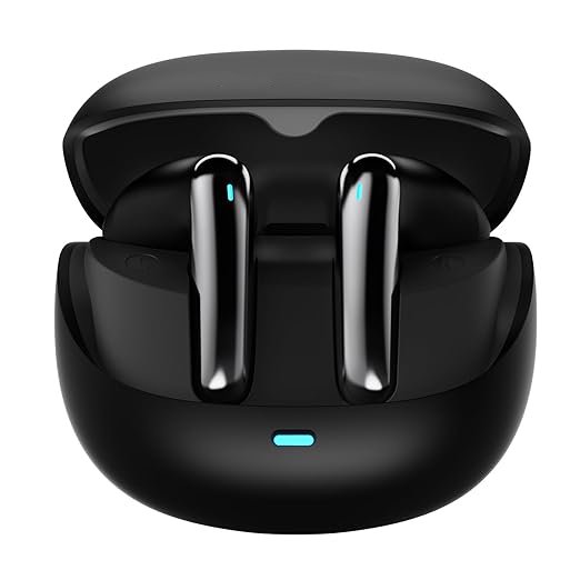 Aero Fit TWS Black Earbuds with Custom EQ, Bluetooth 5.4 Wireless Earphones, 50H Playtime, Fast Charging Case