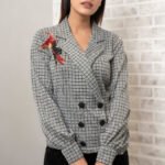 Solid Blazer Collar Embellished Shirt