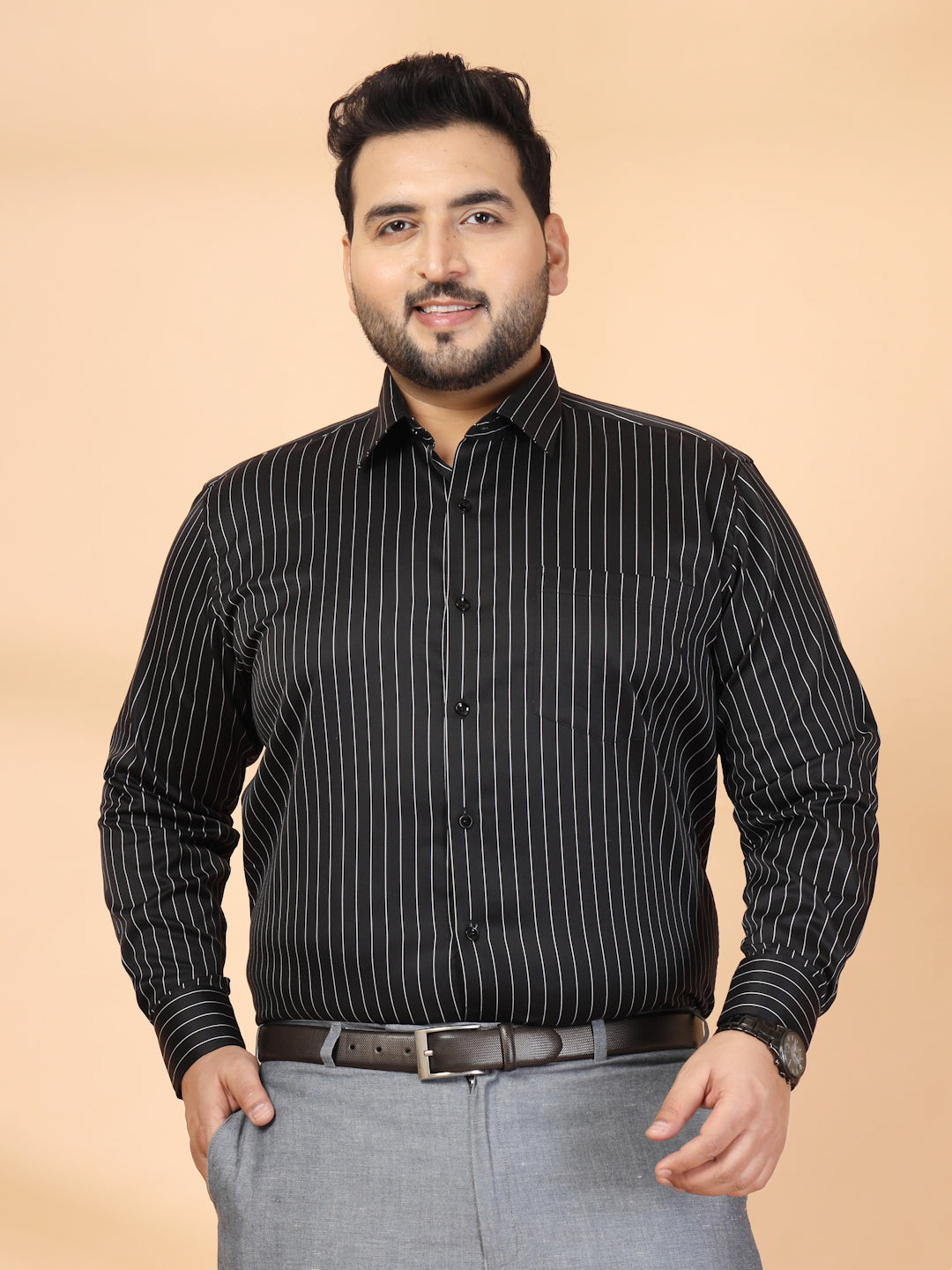 Plus Size Men Classic Striped Formal Shirt