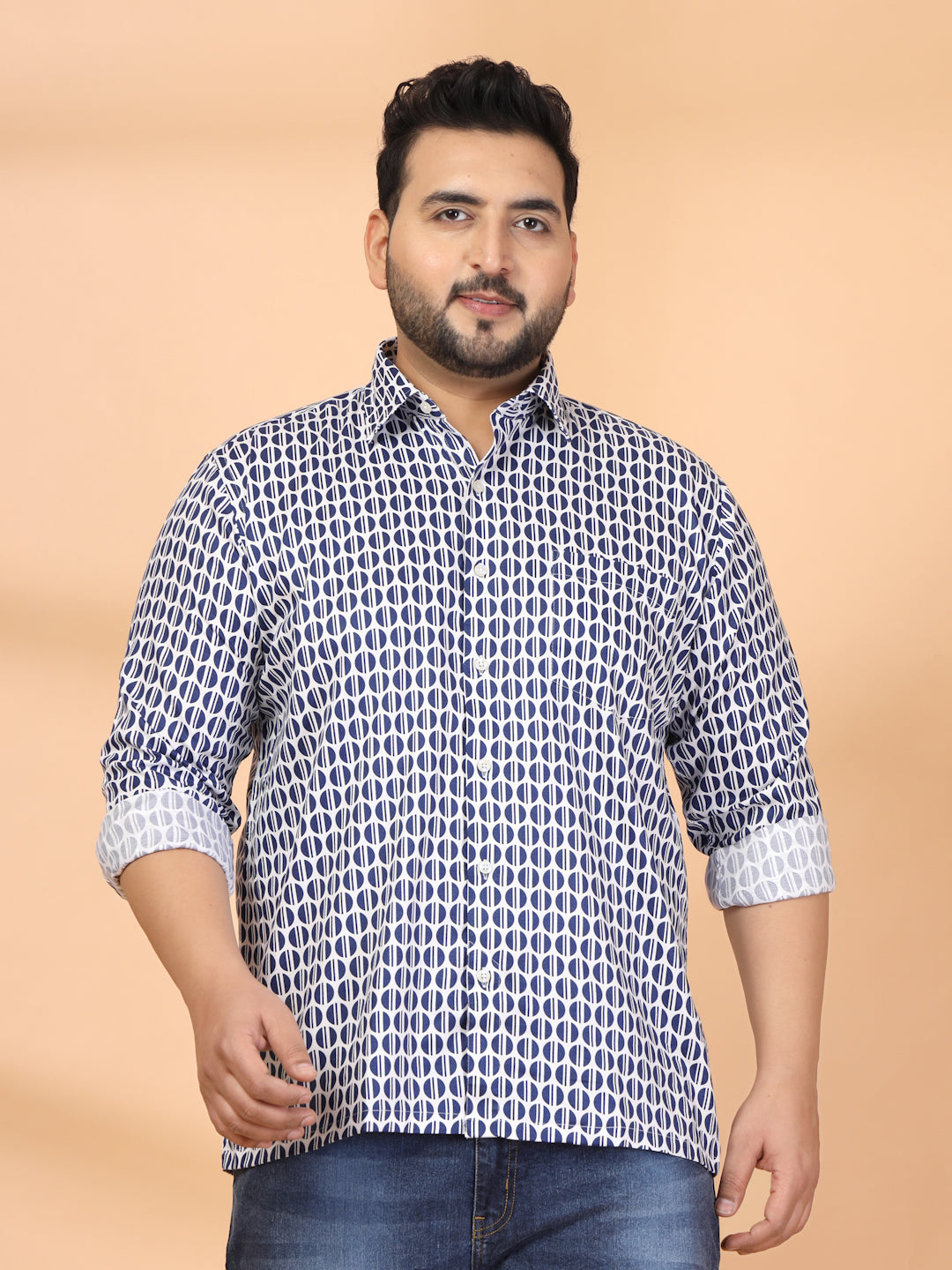 Plus Size Men Classic Printed Casual Shirt