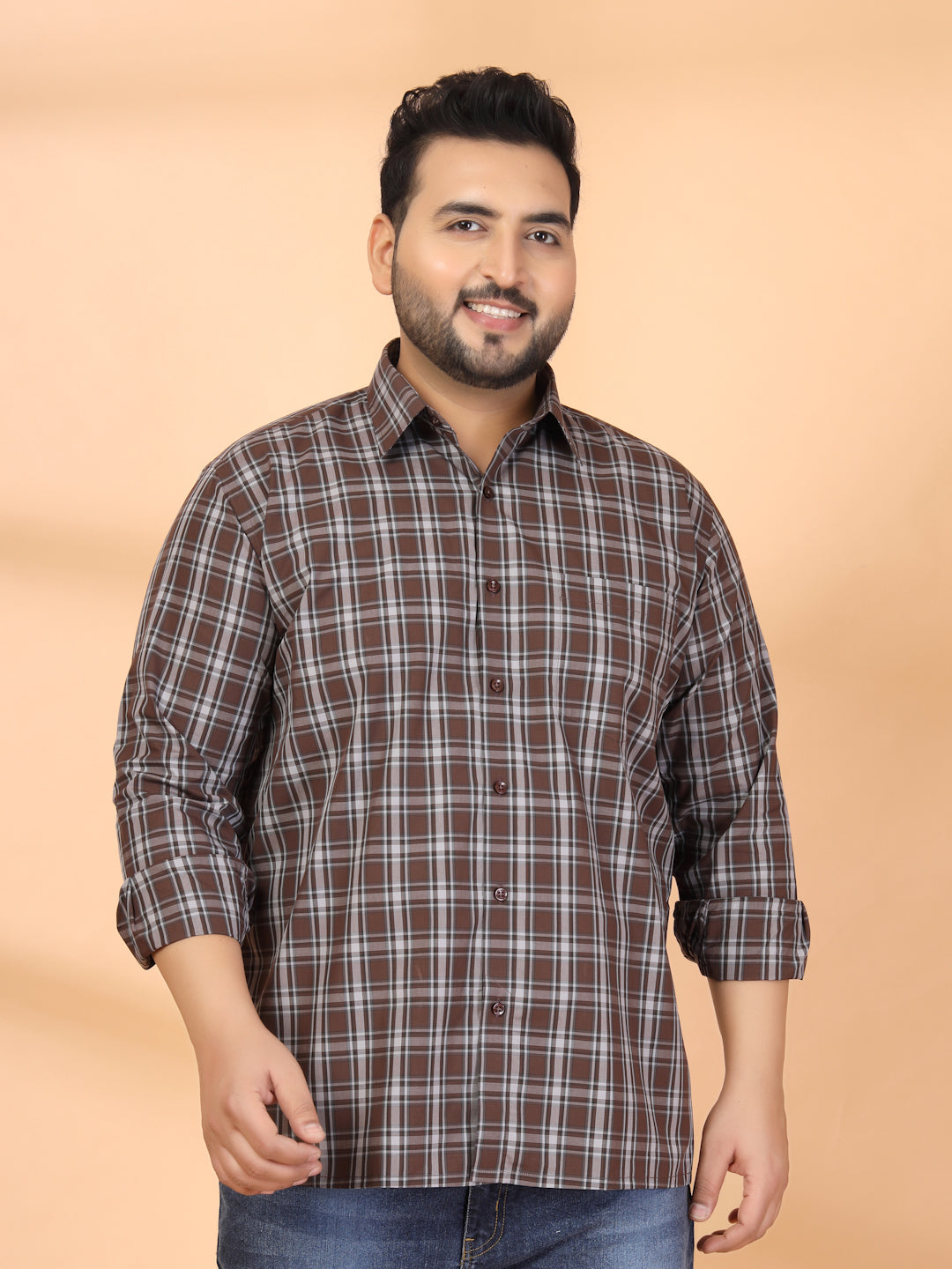Plus Size Men Classic Checked Casual Shirt