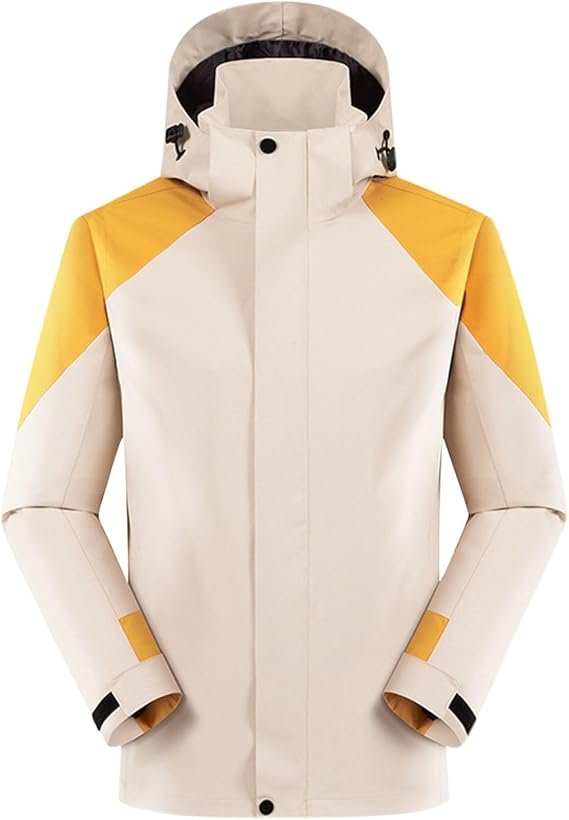 Beige Lightweight Waterproof Rain Shell Jacket for Outdoor Adventures