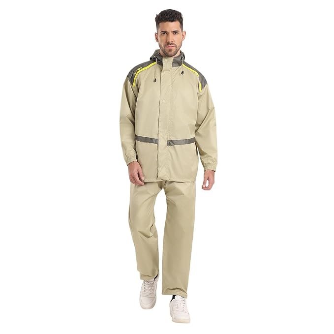 Dobby Fabric Waterproof Hooded Raincoat for Men Stylish Riding Protection