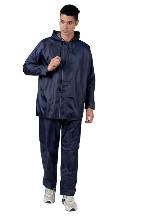 Blue Reversible Double Layer Waterproof Raincoat for Men with Hood and Pants