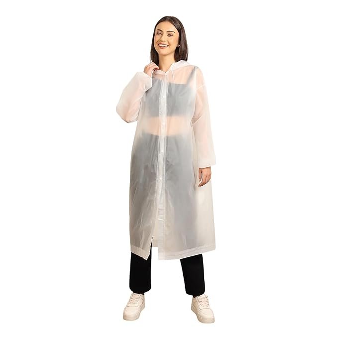 White EVA Waterproof Poncho Raincoat for Men and Women with Adjustable Hood