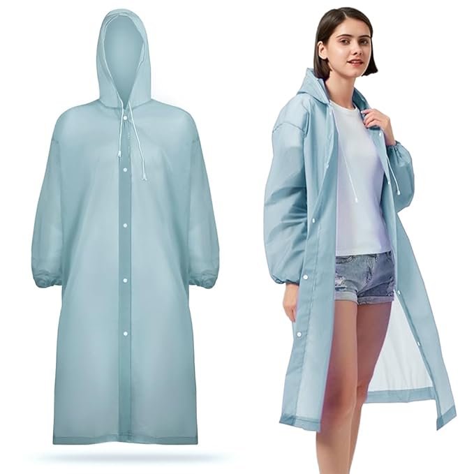 Women's Blue EVA Waterproof Raincoat Reusable Packable Outdoor Rainwear