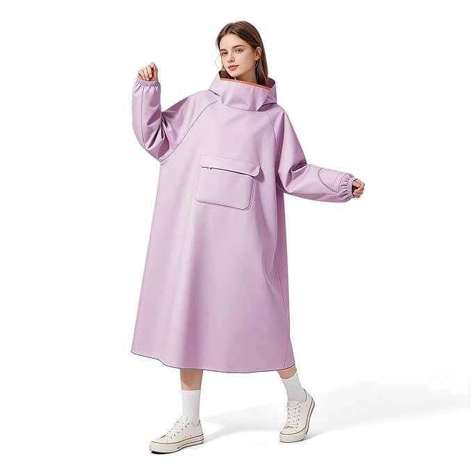 Women's Purple Waterproof Riding Poncho with Hood and Hand Guard Flaps