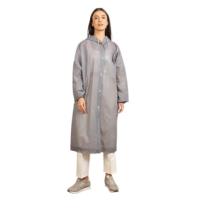Grey EVA Waterproof Poncho Raincoat for Men and Women Reusable Eco Friendly Design
