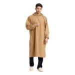 Beige Reusable Waterproof Rain Poncho for Men and Women with Hood