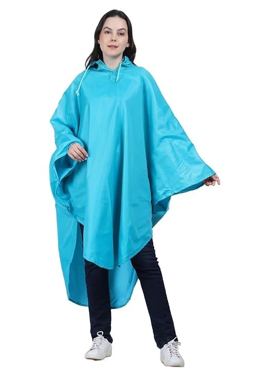 Women's Sky Blue Reversible Waterproof Rain Poncho Lightweight Rain Protection