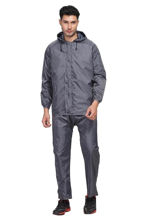 Grey Waterproof Reversible Rain Suit for Men with Hood and Cap