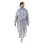 Women's Blue Floral Print Hooded Raincoat Lightweight Waterproof Outerwear