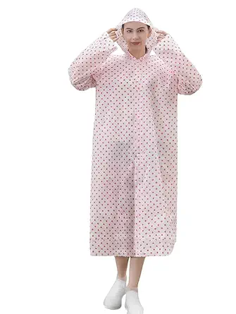 Women's Pink Transparent Hooded Raincoat Water Resistant Rain Protection