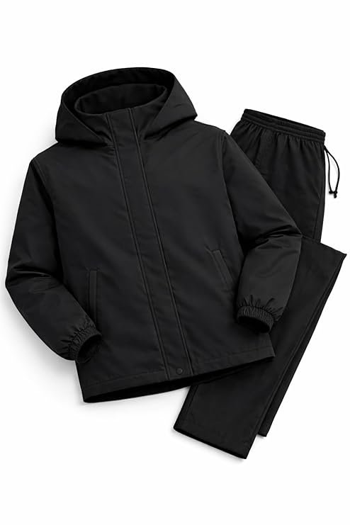 Black Hooded Waterproof Rain Jacket for Men Lightweight Windproof Rainwear