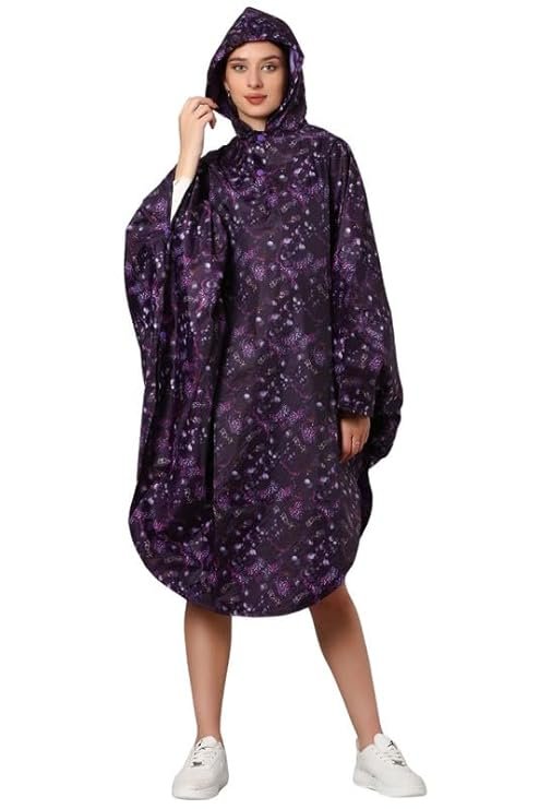 Women's Reversible Grape Waterproof Rain Poncho with Hood and Carry Pouch