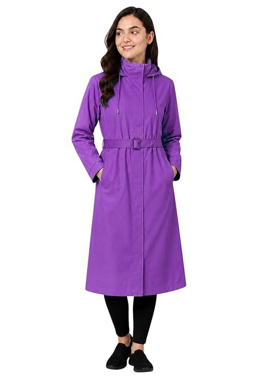 Women's Purple Full Length Waterproof Raincoat Stylish Waterproof Outerwear