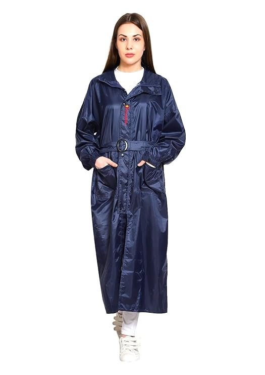 Women's Double Layer Waterproof Long Raincoat for Women with Hood