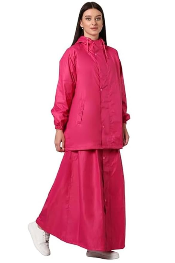 Women's Pink Waterproof Rain Skirt Jacket Set Lightweight Rainwear