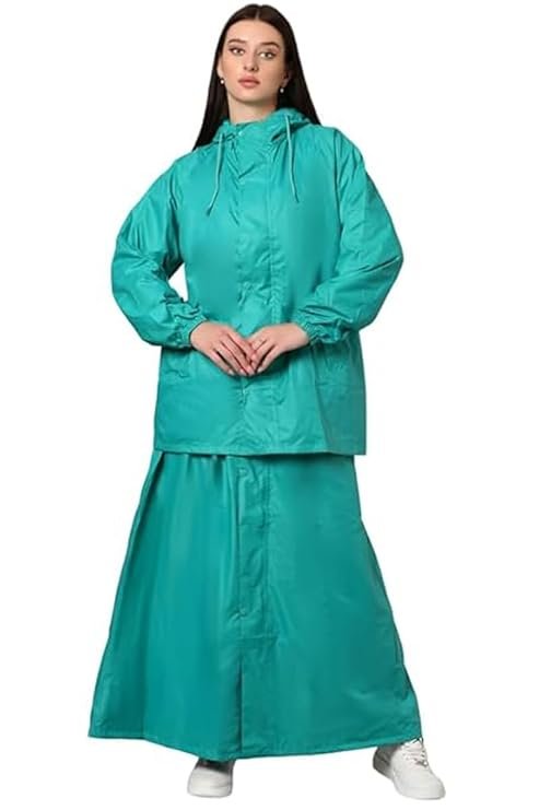 Women's Sea Green Waterproof Rain Skirt Jacket for Outdoor Rainwear