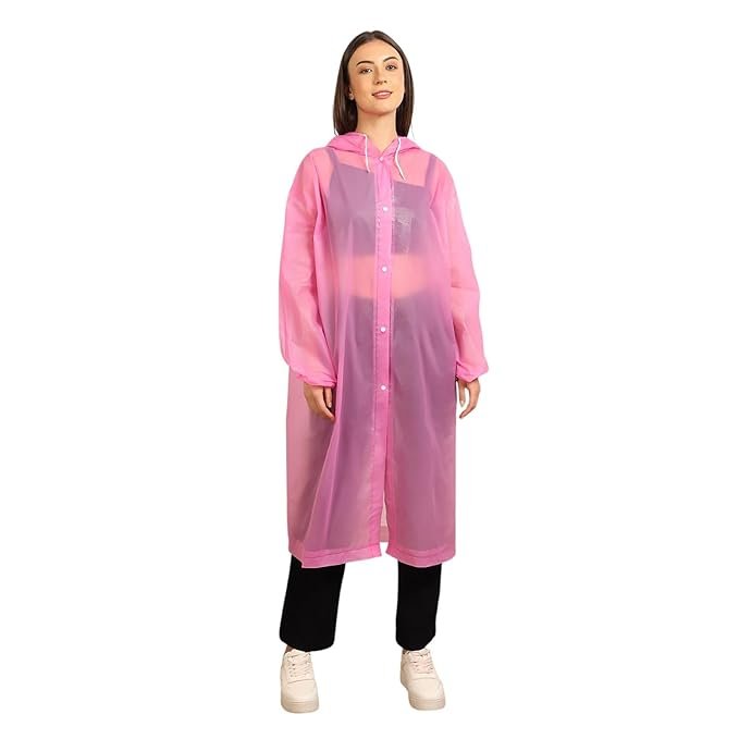 Pink EVA Waterproof Poncho Raincoat for Men and Women Lightweight Reusable Rainwear