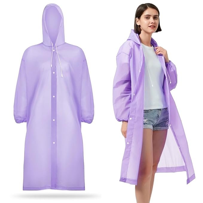 Women's Purple EVA Waterproof Raincoat Lightweight Reusable Rain Protection