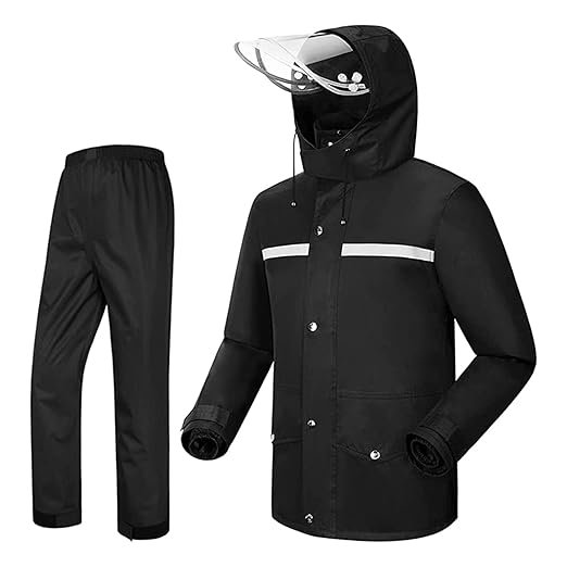 Waterproof Raincoat Top and Bottom Set with Protective Face Shield