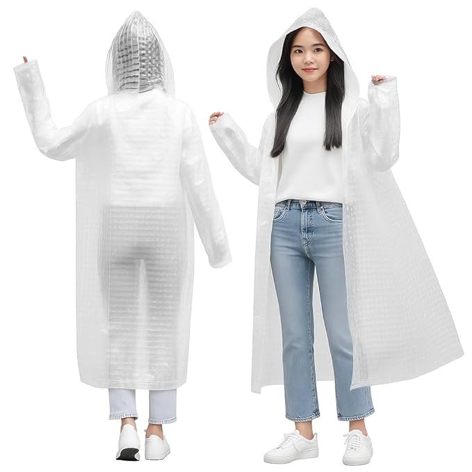 Women's White EVA Hooded Raincoat Full Length Waterproof Outdoor Rainwear