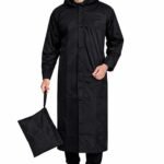 Black Heavy Duty Long Length Waterproof Polyester Raincoat for Men
