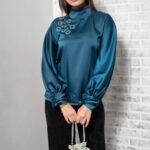Teal Blue Satin Embellished Top