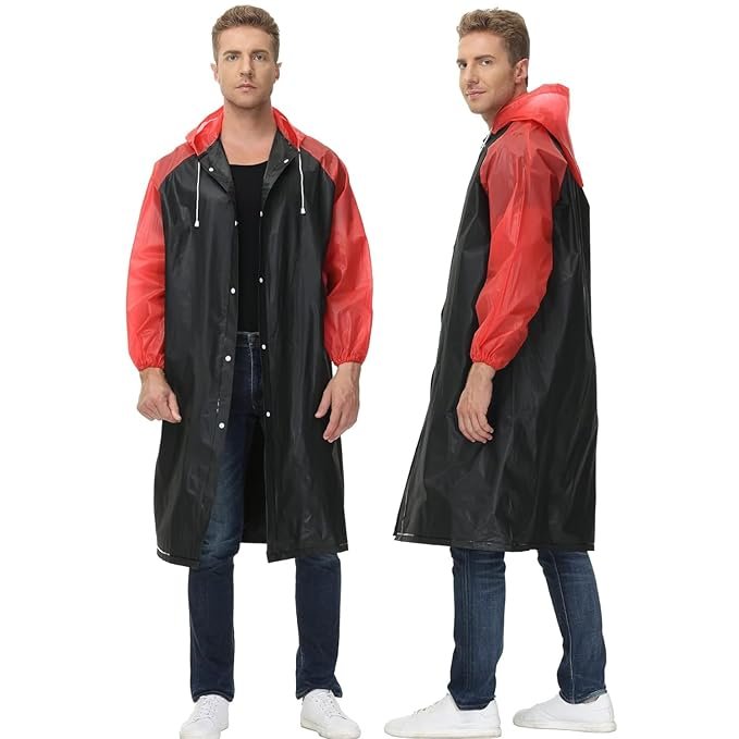 Women's Black EVA Transparent Waterproof Rain Poncho Long Sleeve Rainwear