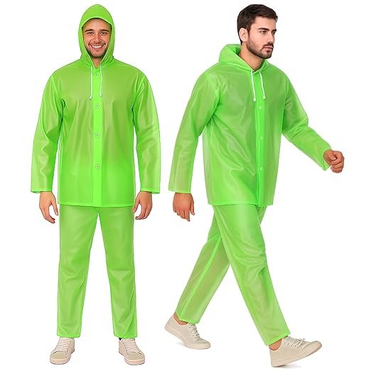 Neon Waterproof Rain Suit Set with Adjustable Hood Full Sleeve Protection
