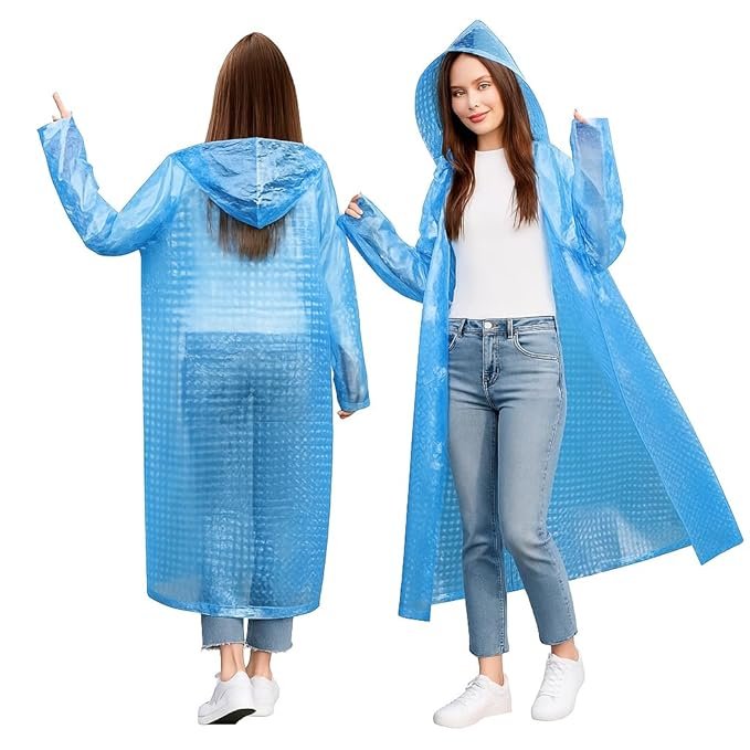 Women's Sky Blue EVA Hooded Raincoat Full Length Lightweight Rainwear