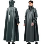 Green Long Waterproof Raincoat for Men with Reflective Stripe and Hood