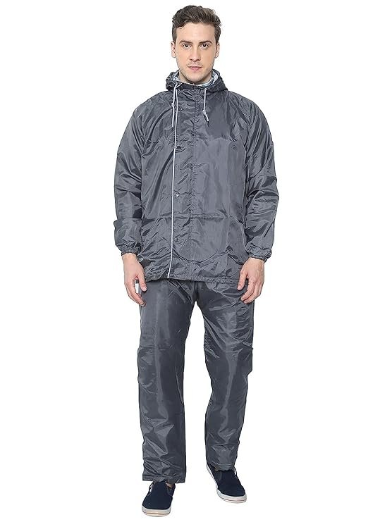 Grey Reversible Waterproof Raincoat with Pants for Men Durable Rainwear