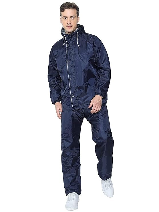 Blue Reversible Waterproof Raincoat with Pants for Men Lightweight Rainwear