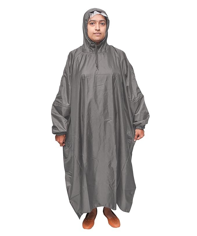 Women's Plus Size Grey Waterproof Rain Poncho Outdoor Rain Protection