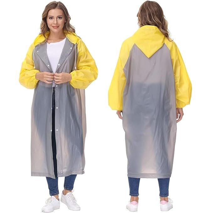 Women's Grey EVA Transparent Waterproof Rain Poncho with Hood and Sleeves