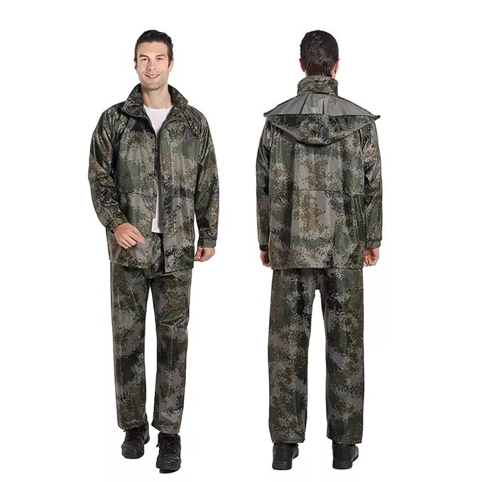 Unisex Waterproof Top and Bottom Raincoat Set with Detachable Hood