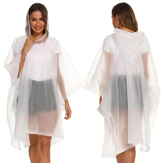 Women's White Transparent Hooded Rain Poncho Waterproof Long Sleeve Rain Jacket