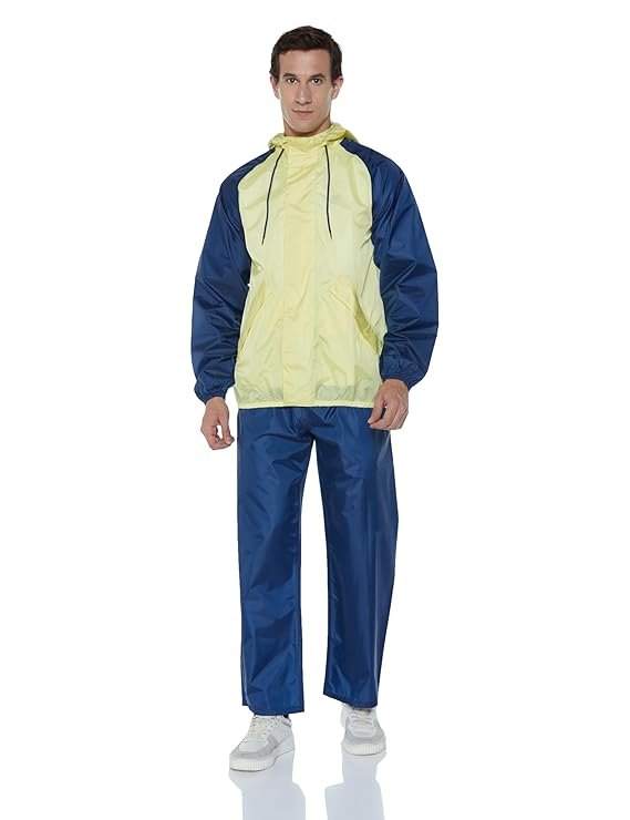 Green and Blue Waterproof Rain Suit for Men with Top and Bottom Set
