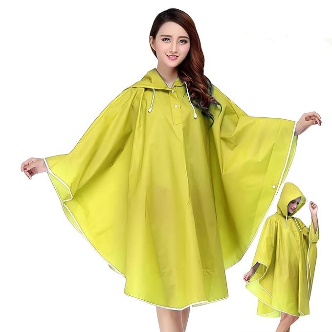 Women's Yellow Waterproof Rain Poncho with Adjustable Hood and Full Sleeves