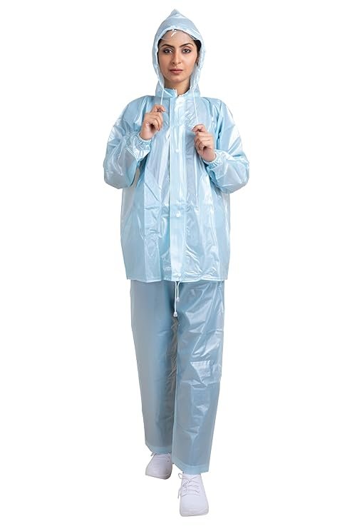 Women's Light Blue Waterproof Raincoat Lightweight Outdoor Protection